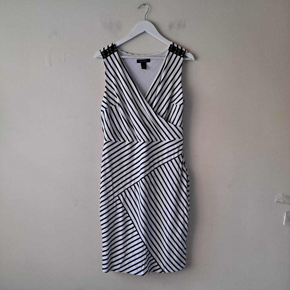 White House Black Market Sleeveless Stripe Surplice Sheath Dress White Black 12 - Picture 6 of 15